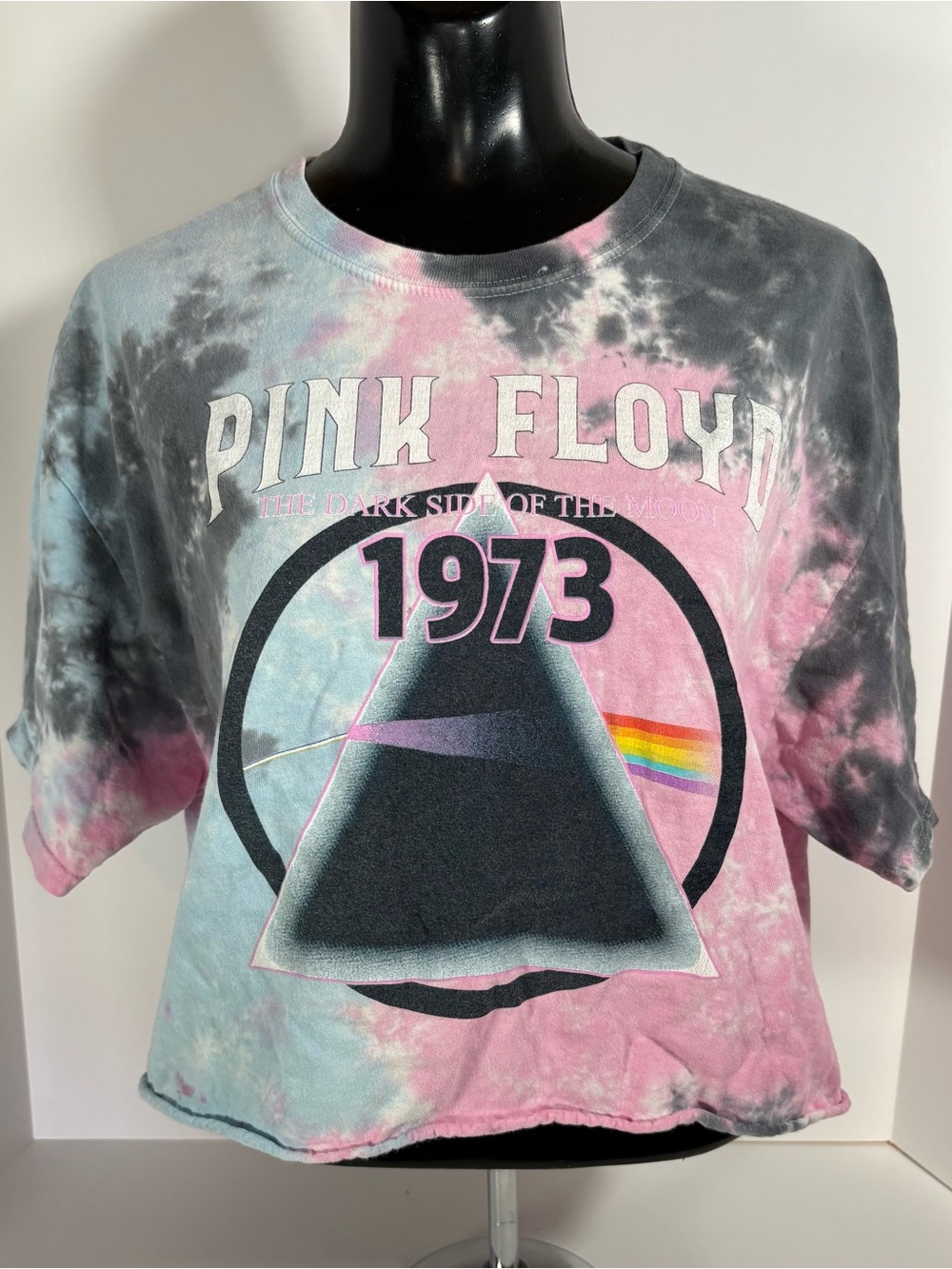 Pink Floyd Tie-Dye Prism Crop Tee in Pink, Blue & Black